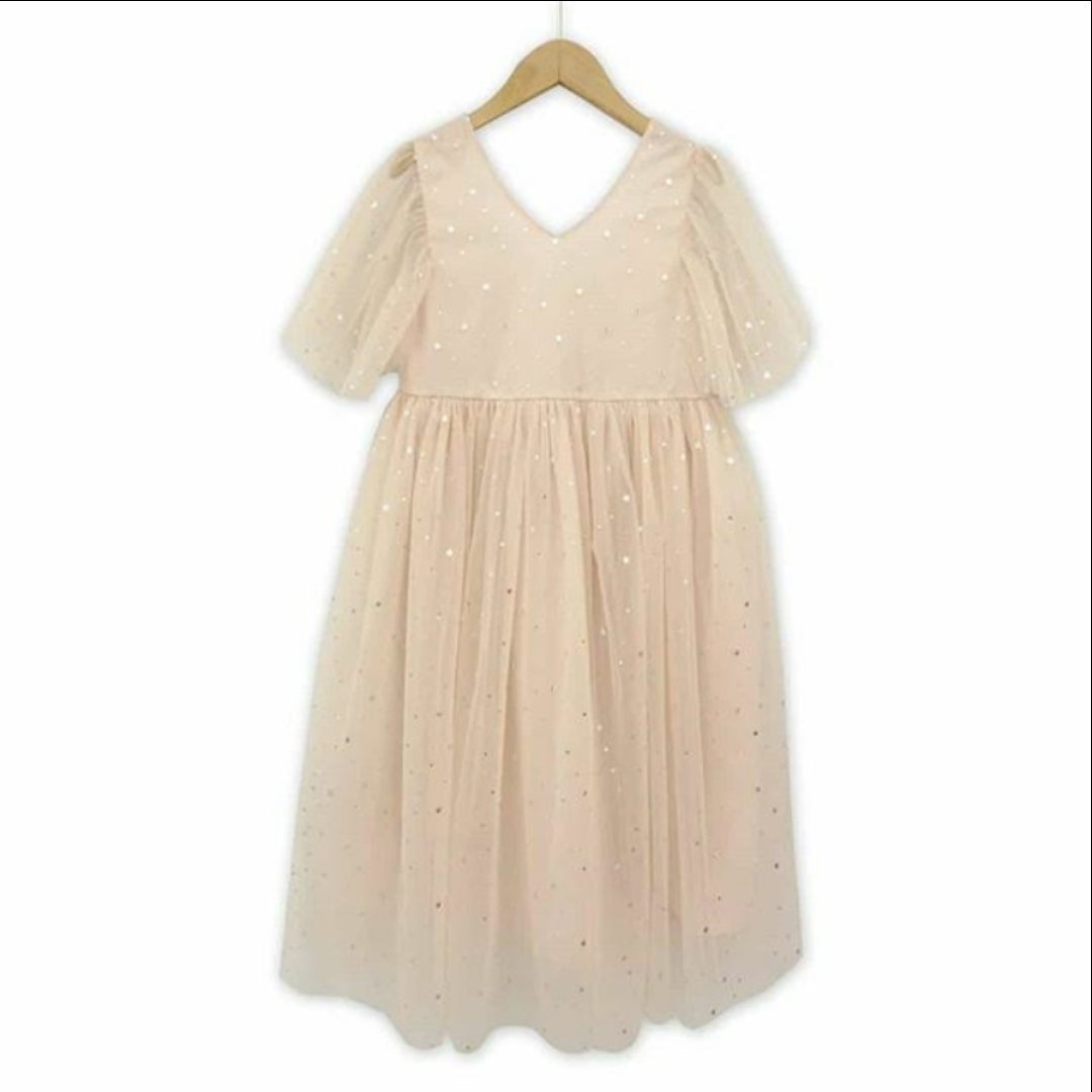 TwinningGlittle V-Neck Ruffle Sleeve Tulle Dress
