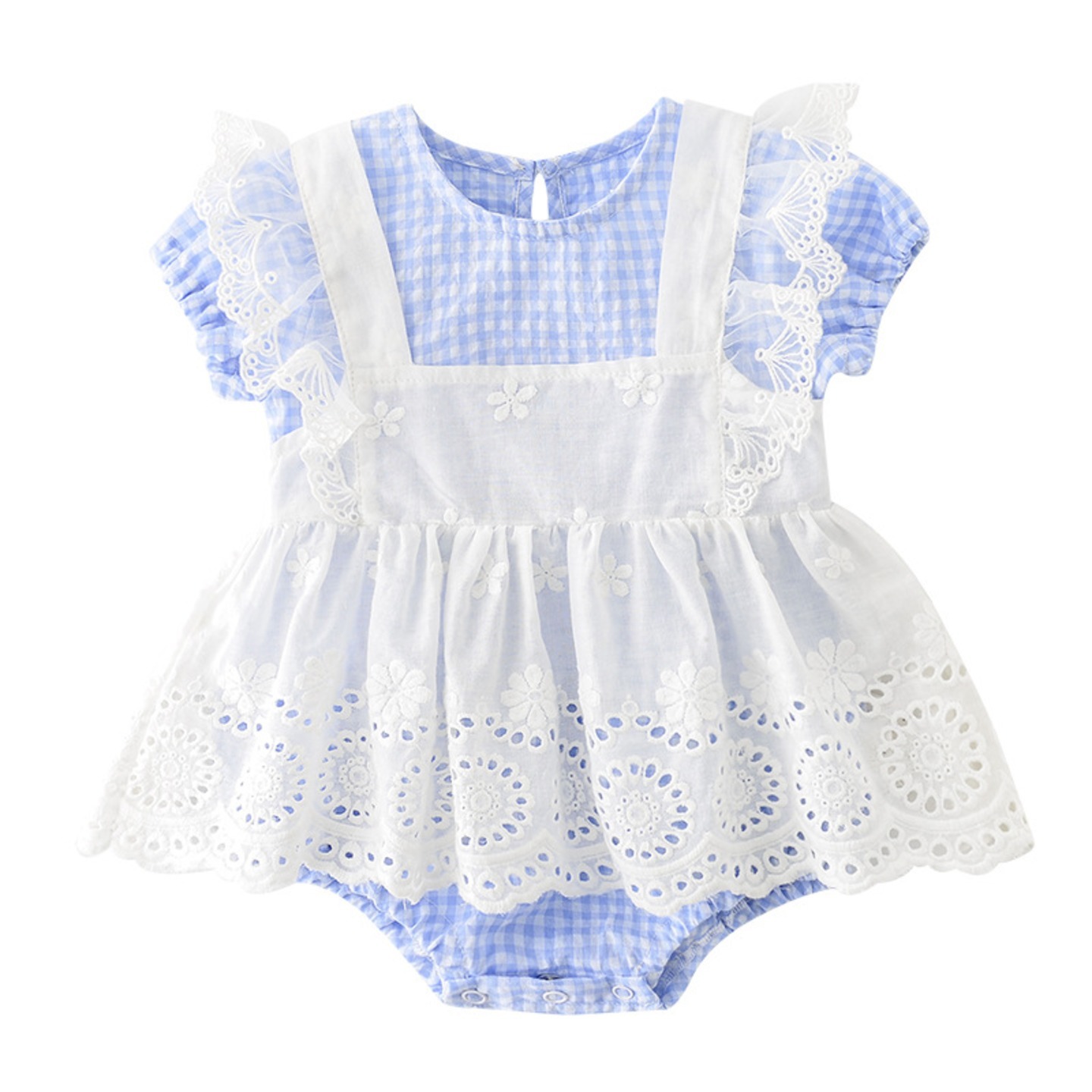 2pcs Lace Checkered Romper -Removable