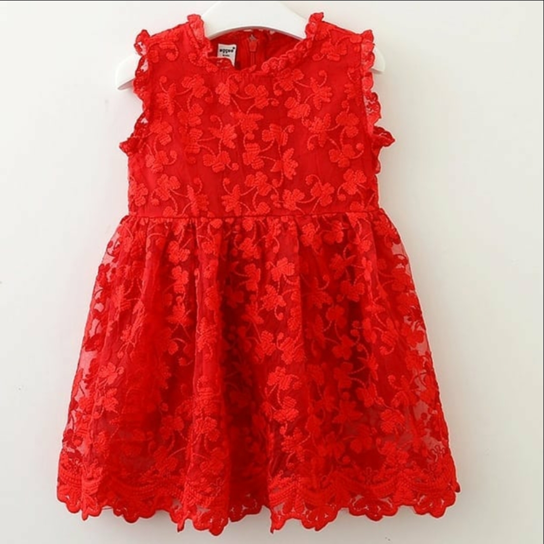 Red Floral Embroidered Dress