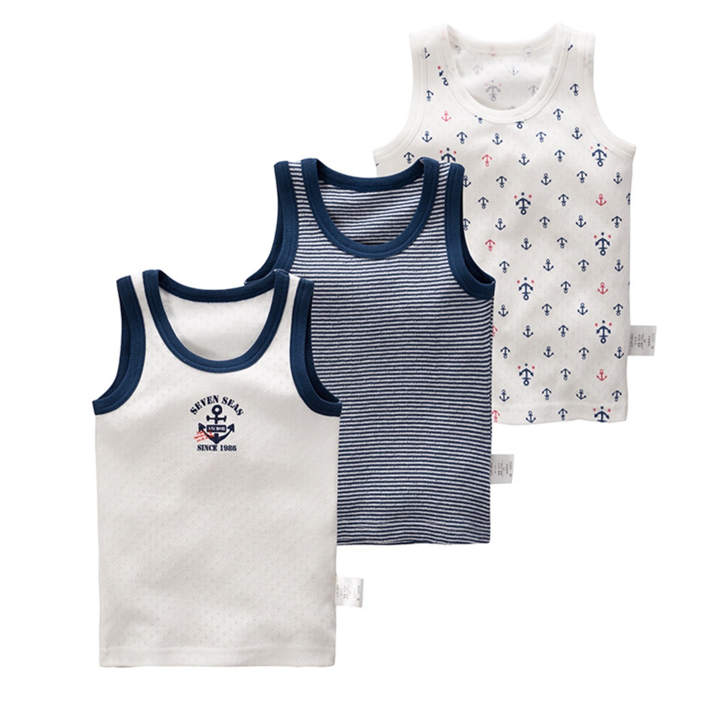 Seven Seas Anchor Print Singlet (3 Pack Set)