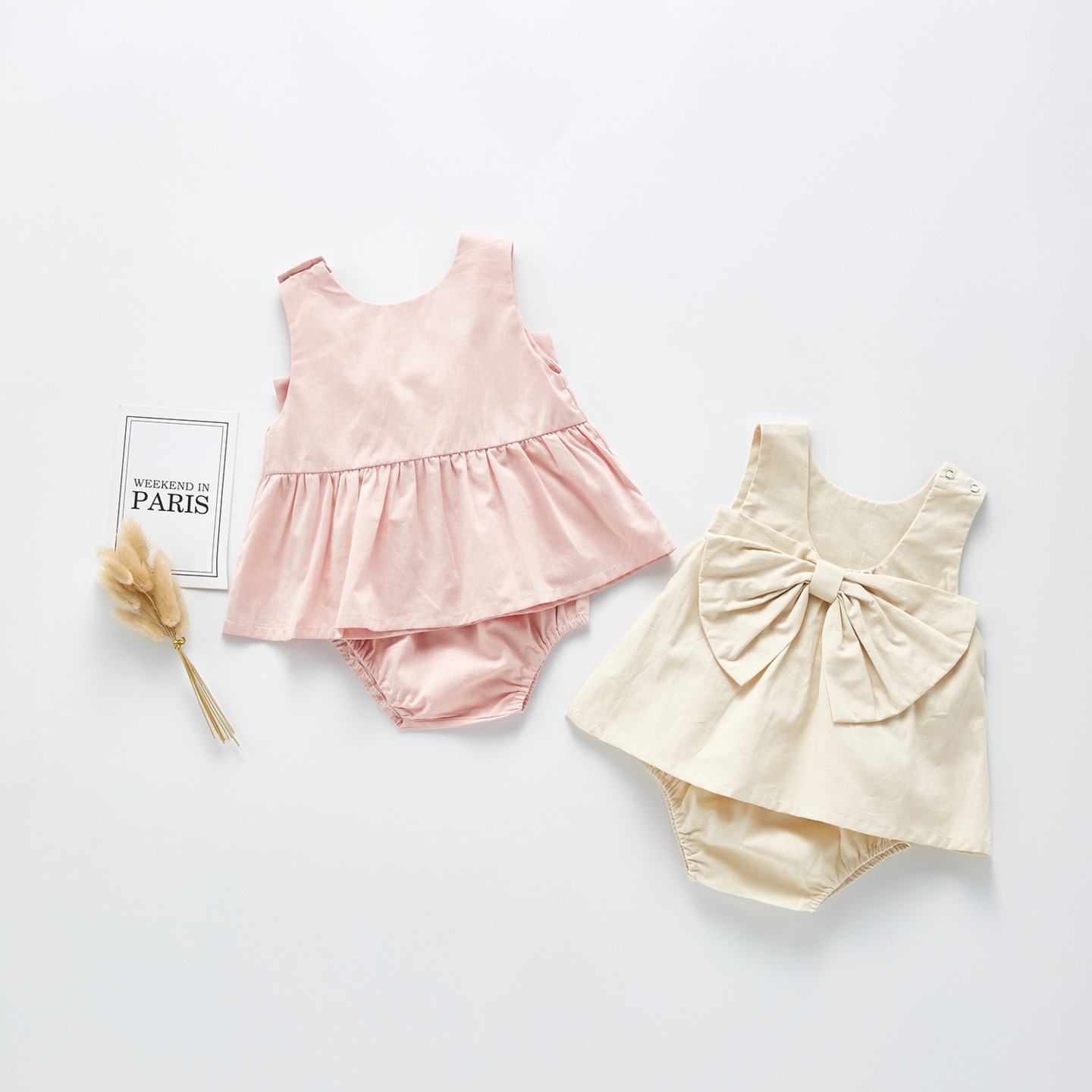 V Neck Back Bow Short Set