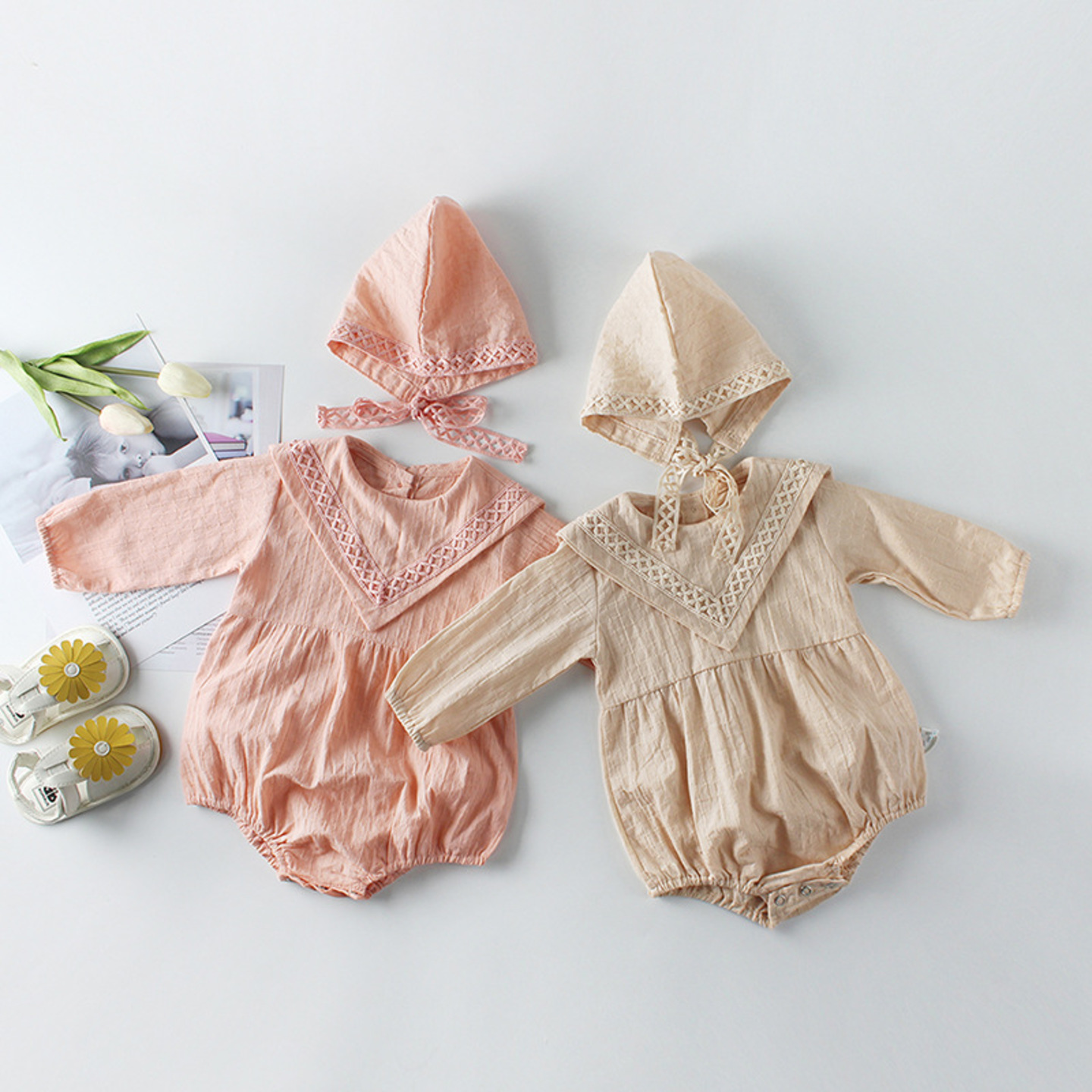 Vintage Bonnet Romper Set