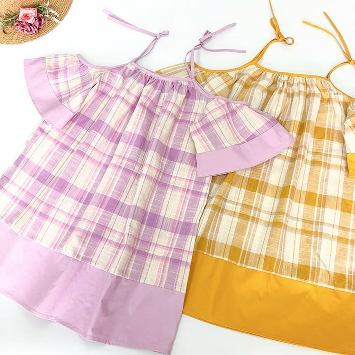 Twinning Strip-tie Plaid Dress