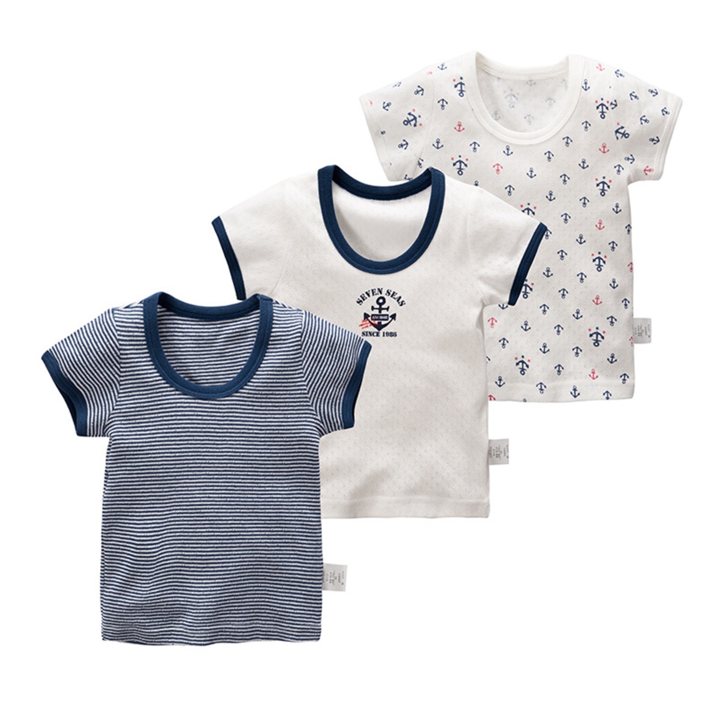 Seven Seas Anchor Print T Shirt (3 Pack Set)