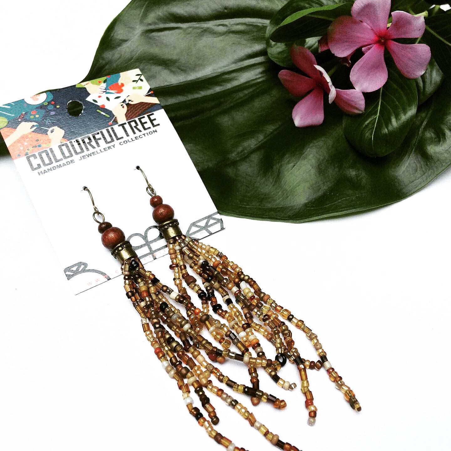 Handmade Multi Brown Beads Earrings 95213