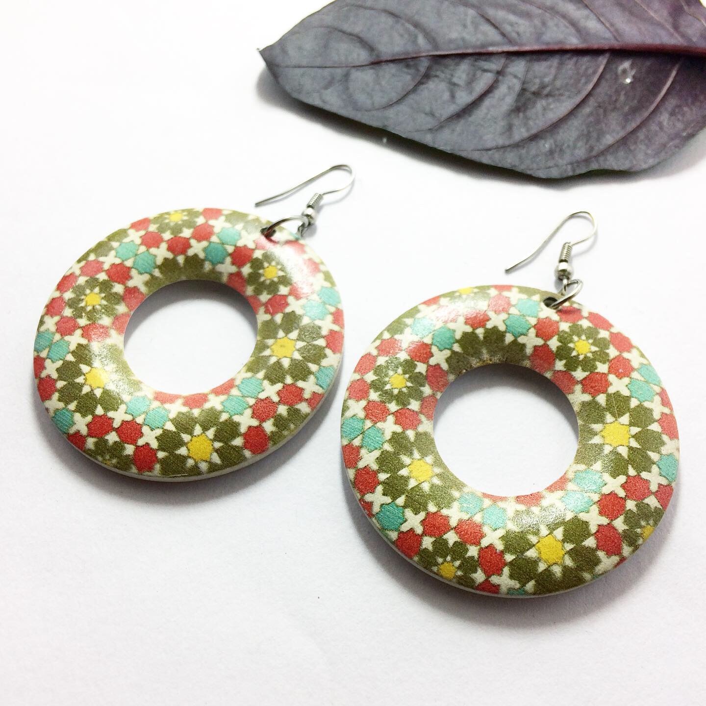 Handmade Wooden Painted Earrings 95265