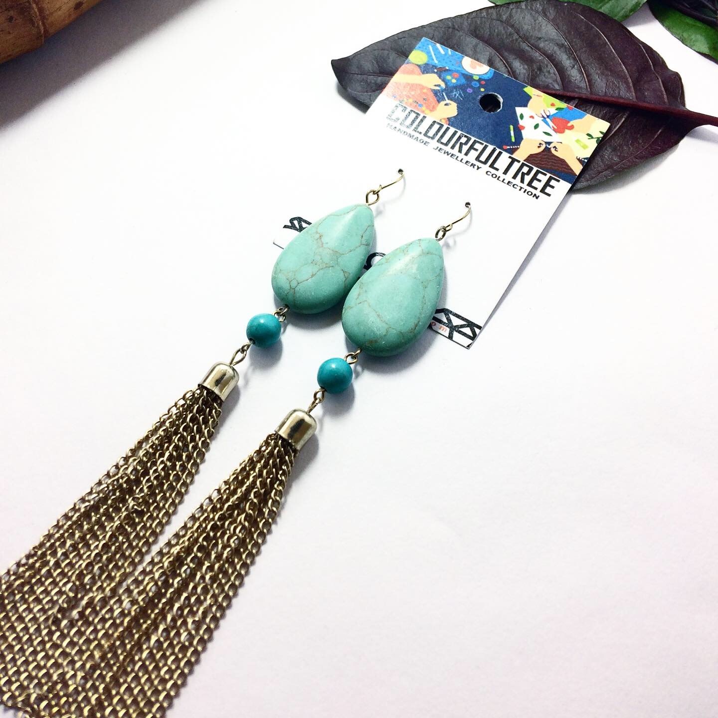 Handmade long Beaded Earrings With Unique Stone  95247