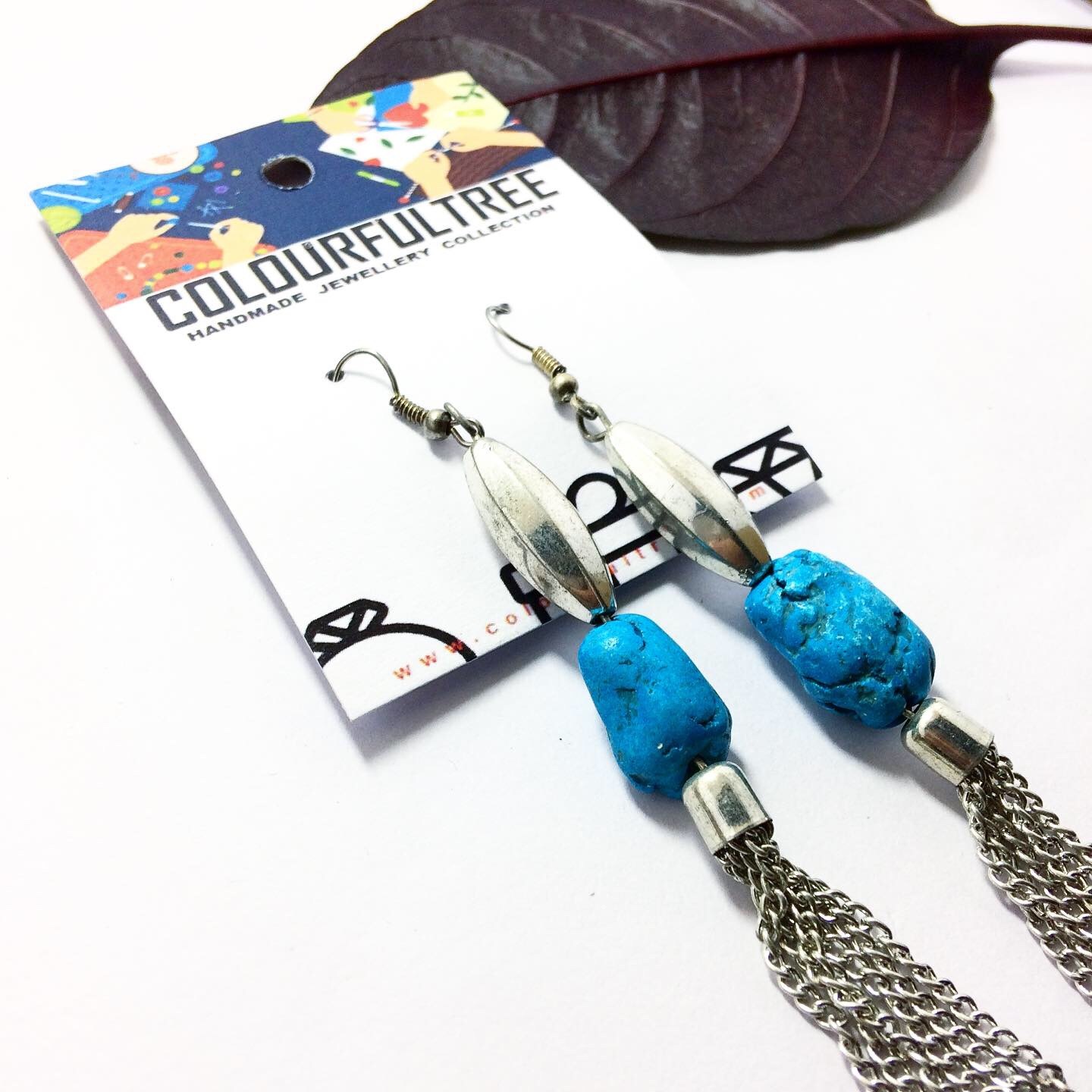 Handmade Long Blue Stone Earrings 95238