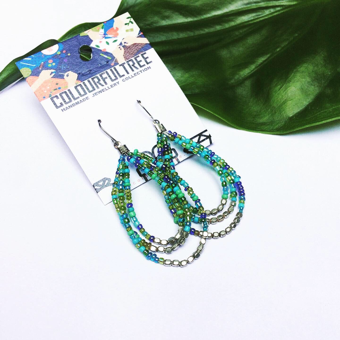 Handmade Multi Blue Beads Earrings 95215