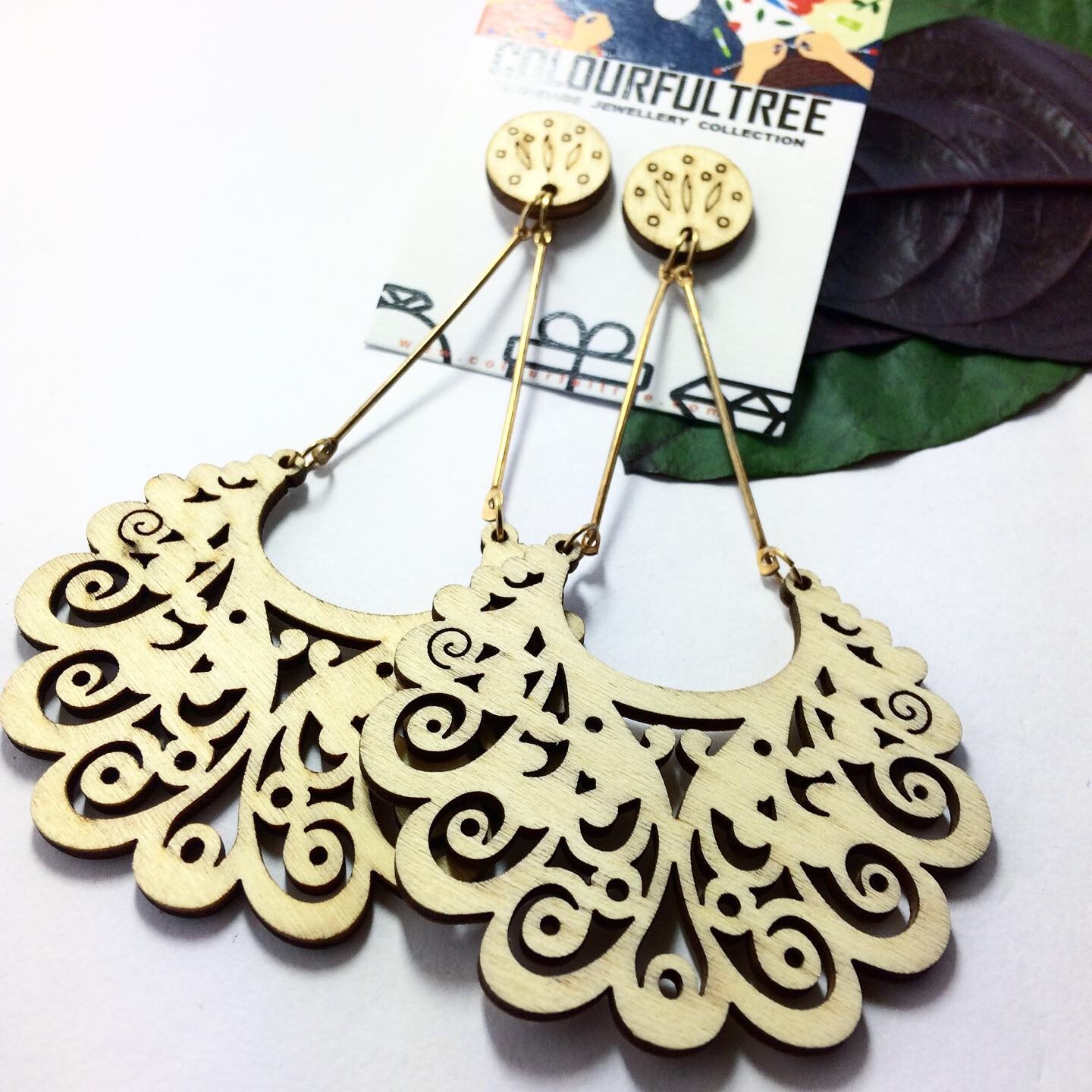 Wooden Carving Tree Earrings