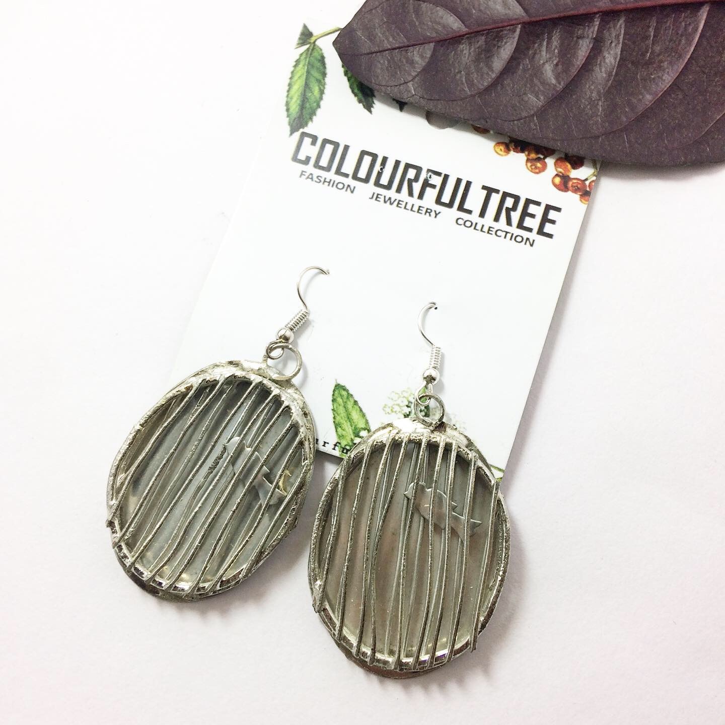 Designer Silver Bird Cage Earrings