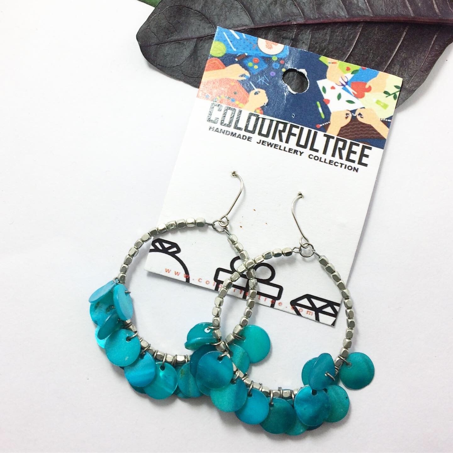Handmade Beaded Sea T Blue Shell Earrings 95276