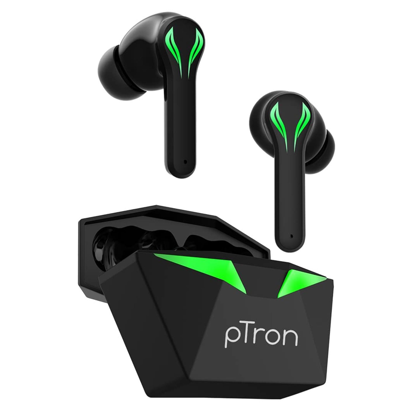pTron Bassbuds Jade Gaming Bluetooth Truly Wireless in Ear Earbuds with Mic with 40Hrs Total Playtime with Case, Low Latency, Deep Bass, BT5.0, Dual Mic, Noise Cancellation & IPX4 Waterproof Black