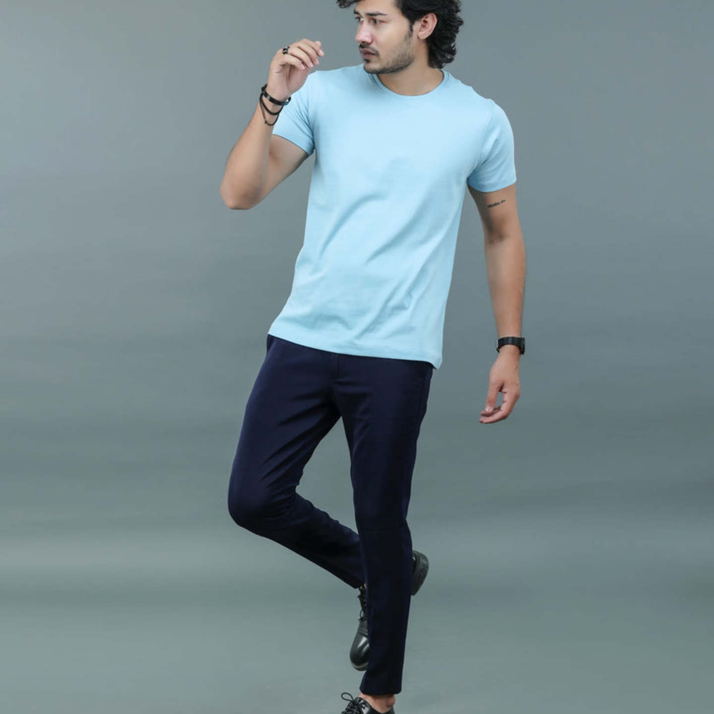 AQUA BLUE SOLID PLAIN TSHIRT