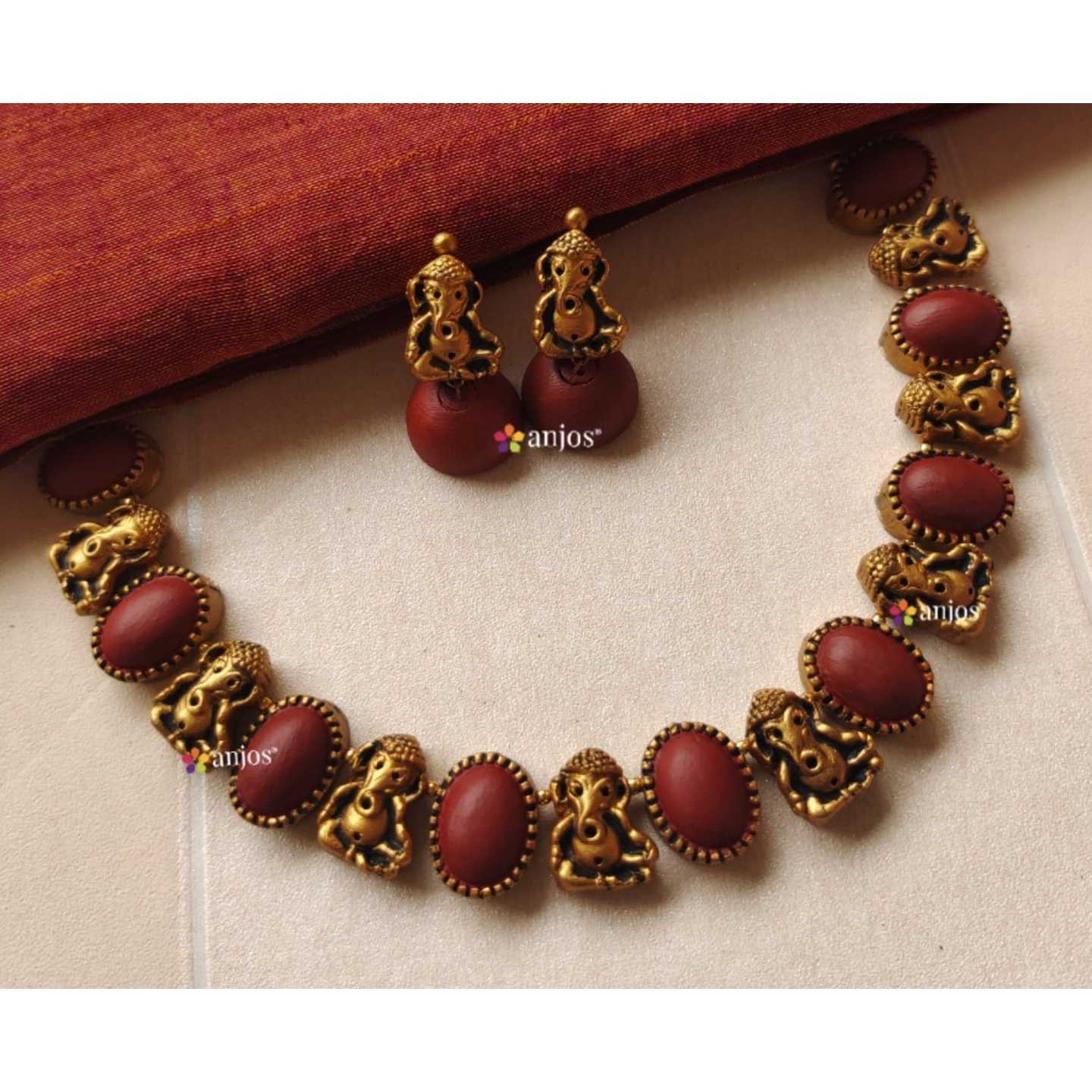 Ganesh Choker Terracotta Neck set