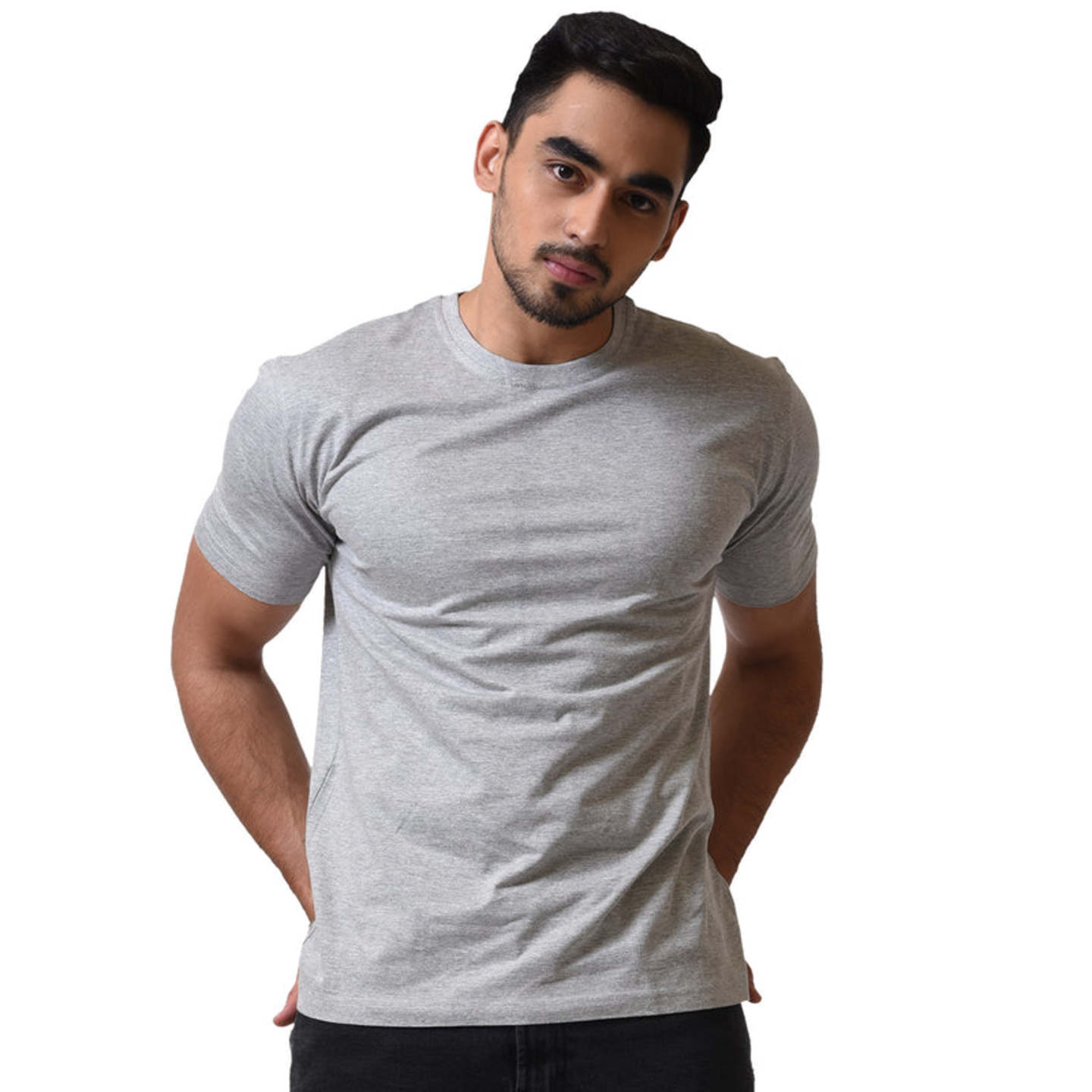 GREY SOLID PLAIN TSHIRT