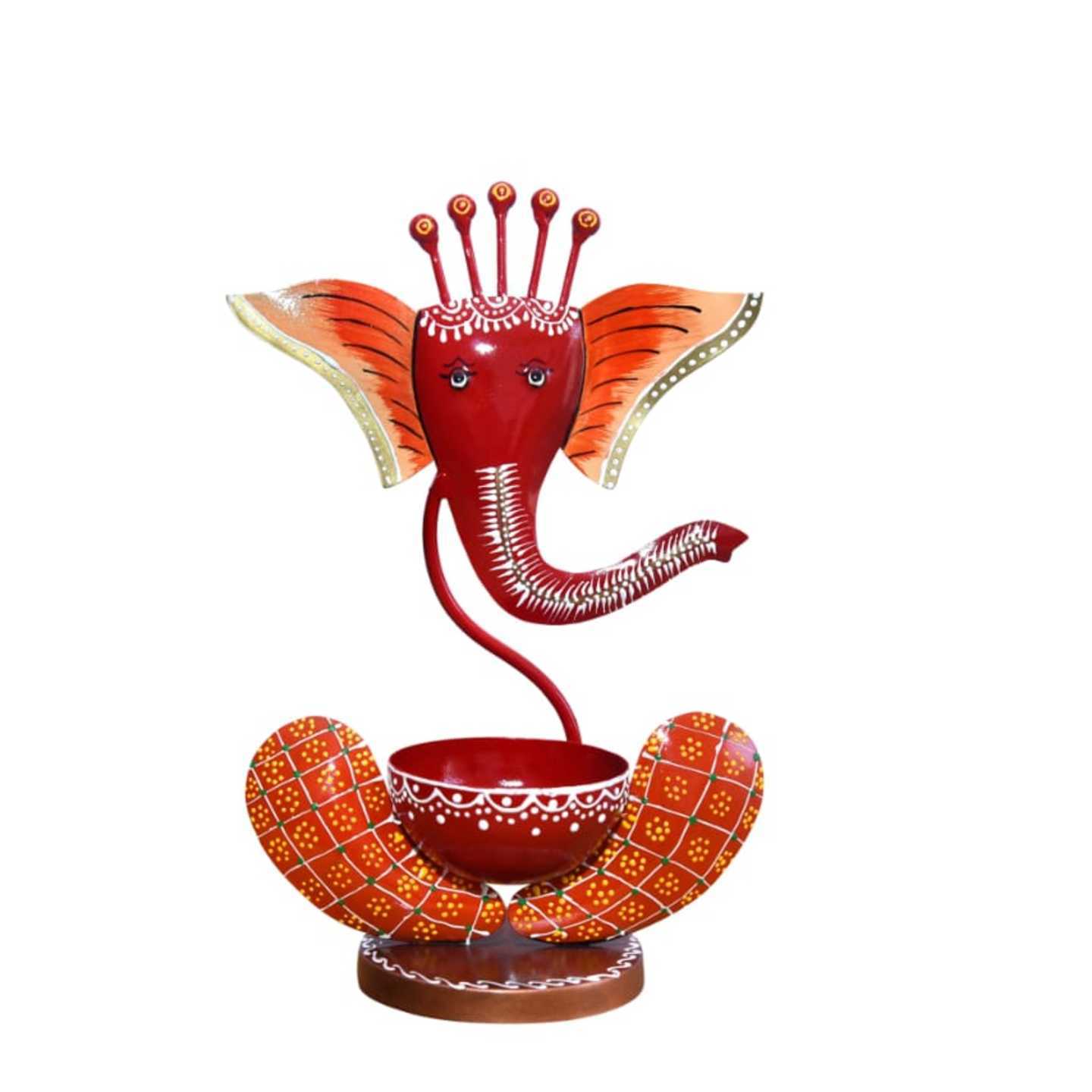 Diya Ganesh Red  T Lite Ganesh  Home Decor Metal Handicrafts