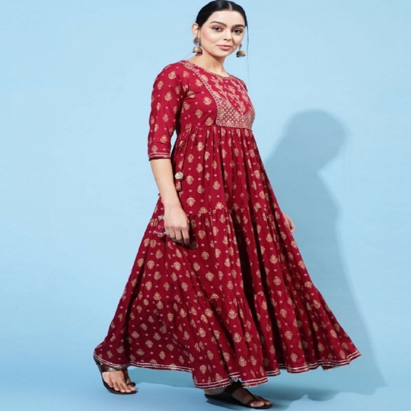 Gulmohar Jaipur Printed Round Neck Flared Kurta