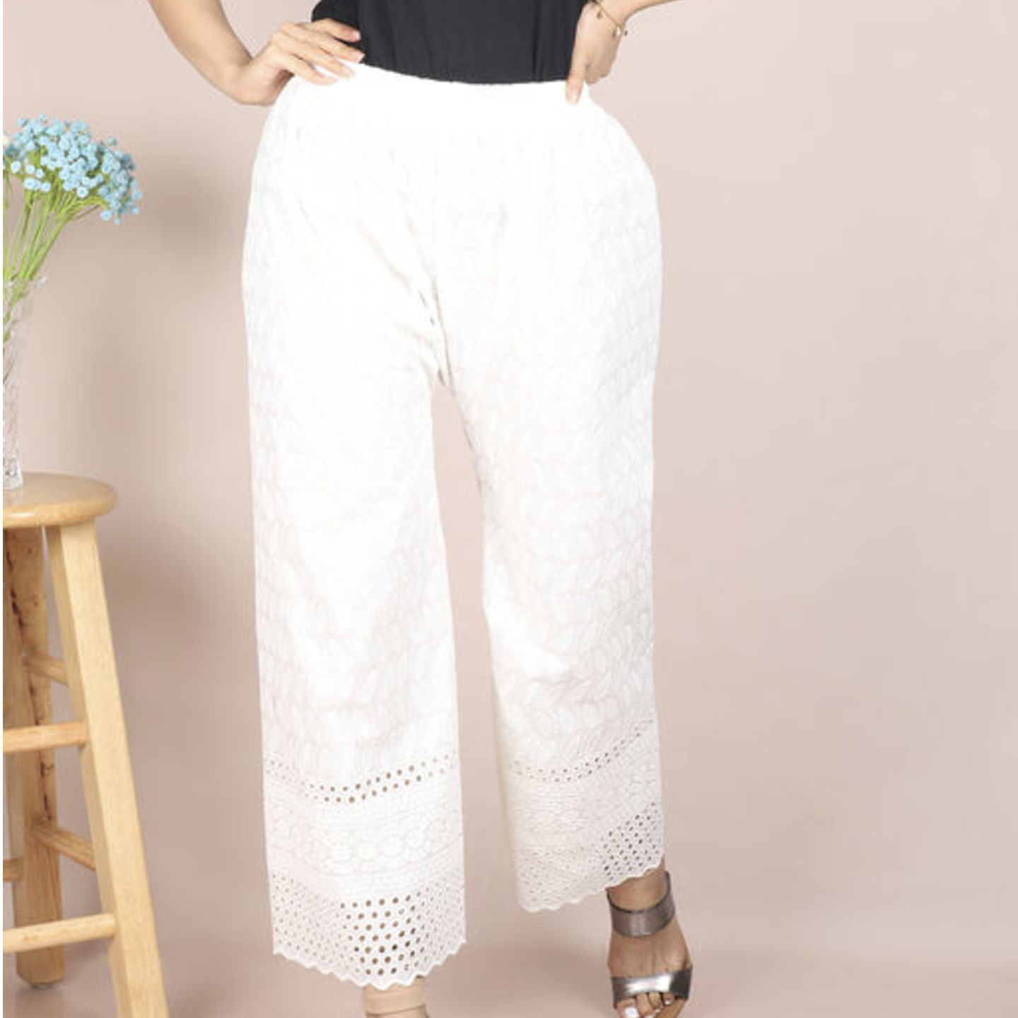 Chicken Work Classy Looks Plazo Free Size 28-36 Waist