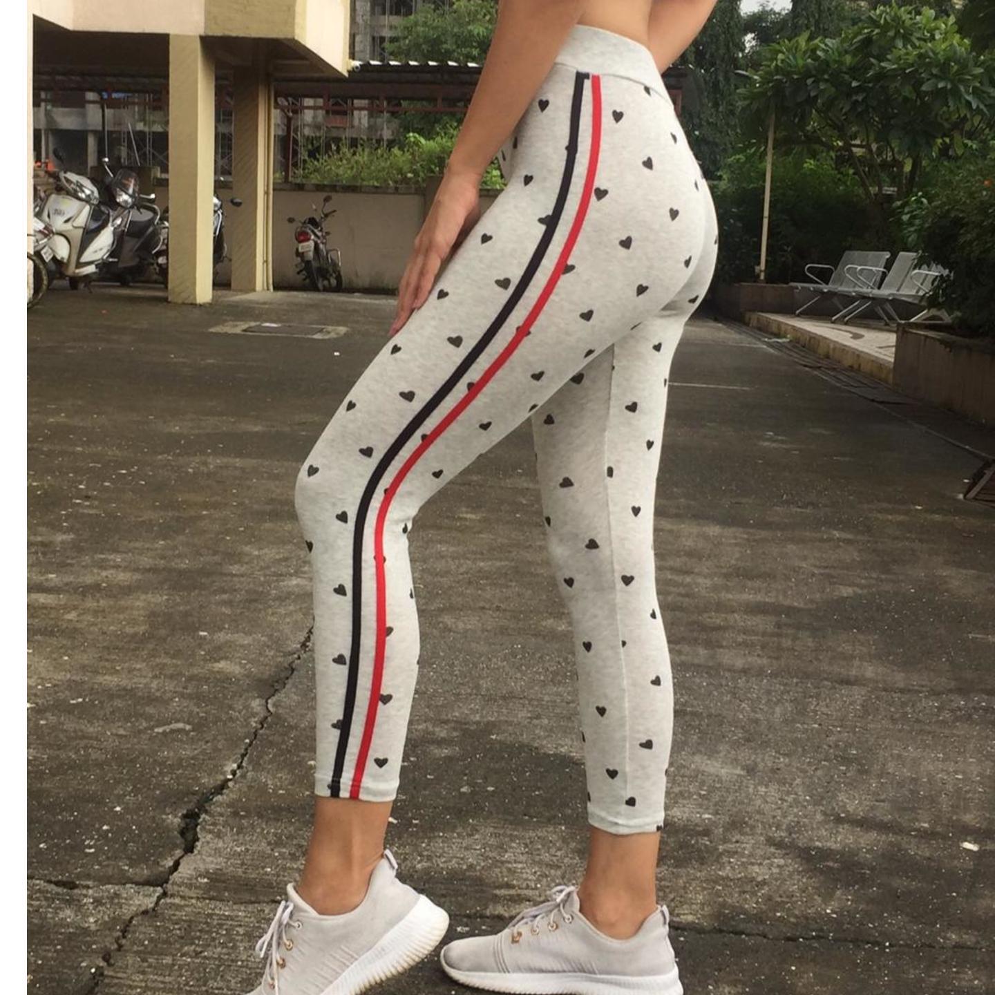 Heart Print Side 2 Pati Classy Look Leggings Free Size 28-32 Waist