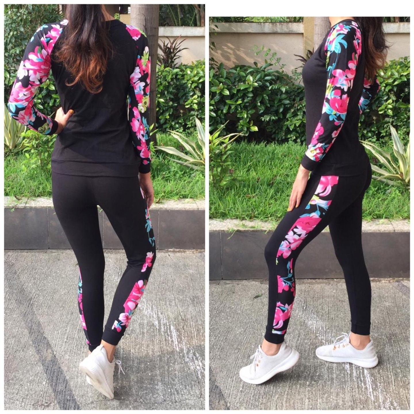 Flower Print Pati Pretty Look Top+Bottom Sports Wear Track suit set... Free Size Bust 28-32...