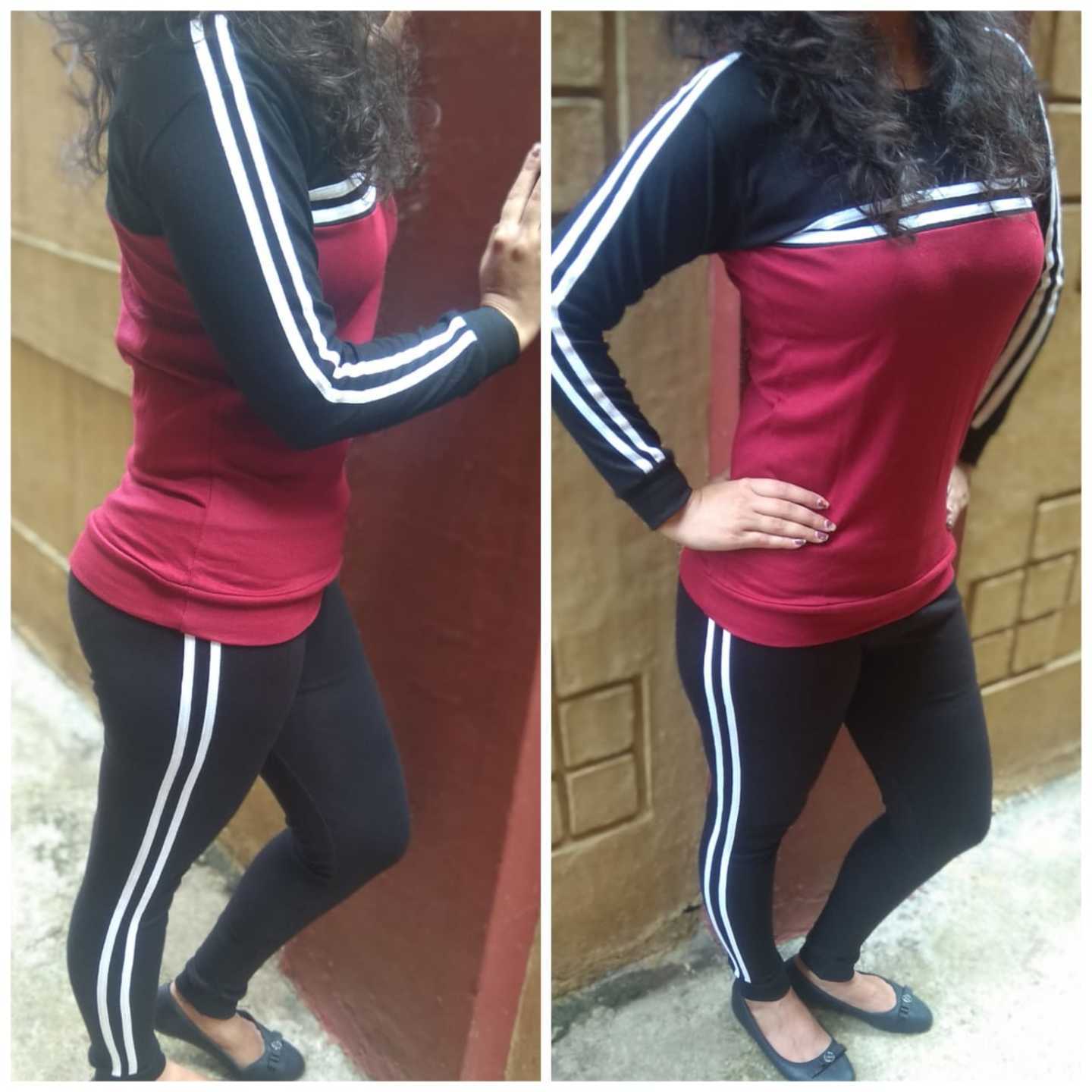 Side White Pati Classy Look Top+Bottom Track Suit Set.. Free Size 28-32 Bust..