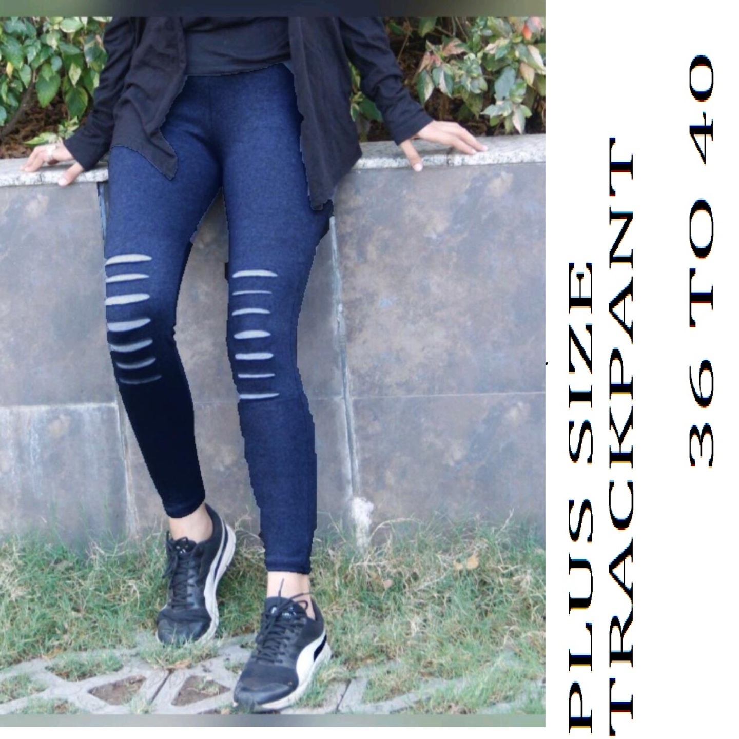 Beautiful Ripped Cut Design Leggings For Plus sizes.. Free Size Waist 34-40..