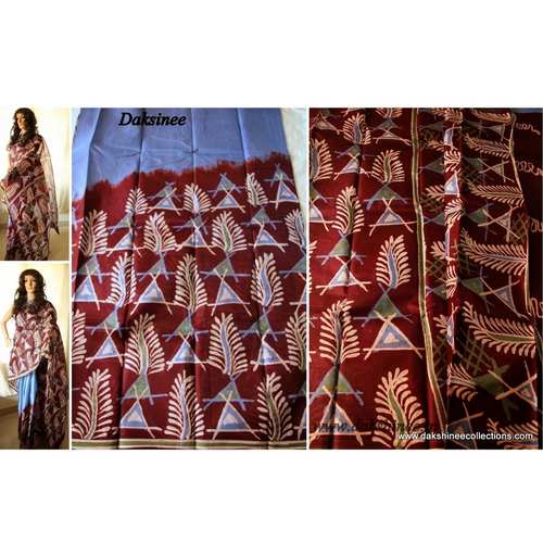 DKC1SKA3-MUB023-P - Hand batik painted Silk Saree