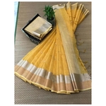 DJB01-  Plain Linen Silk Saree with Silver Jari Border Saree