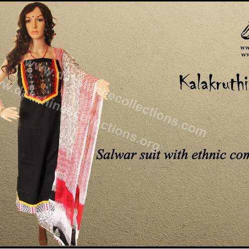 Hand embroidered Block printed salwar suit