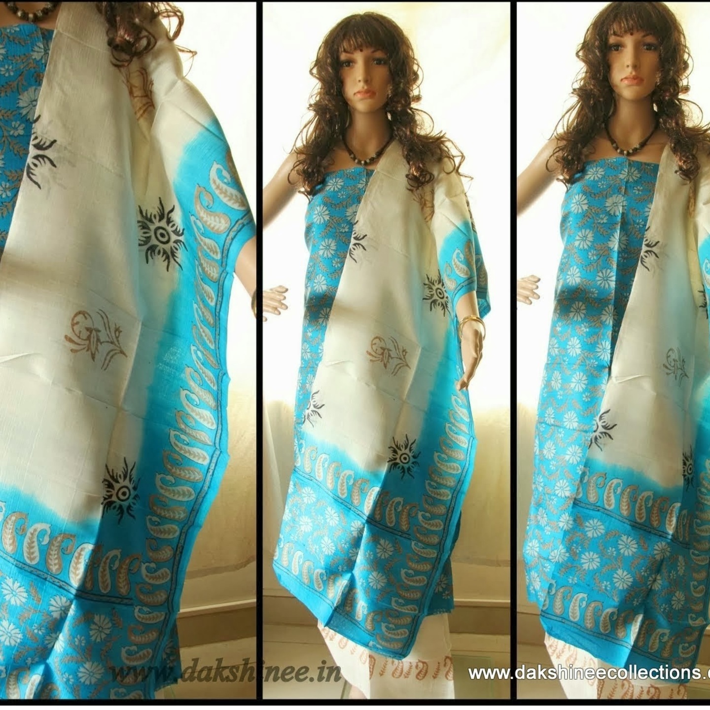 Block printed murshidabad Silk Salwar Suit