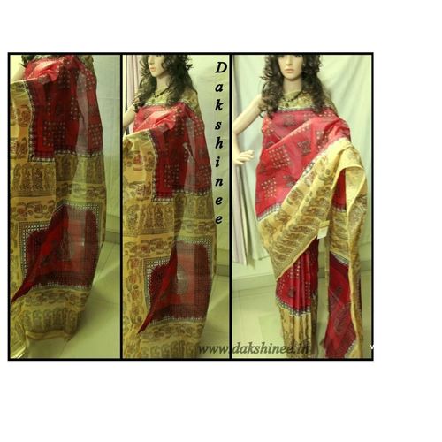 DKC1SKA2-VIR019-P - Handblock printed Vishnupuri Silk Saree