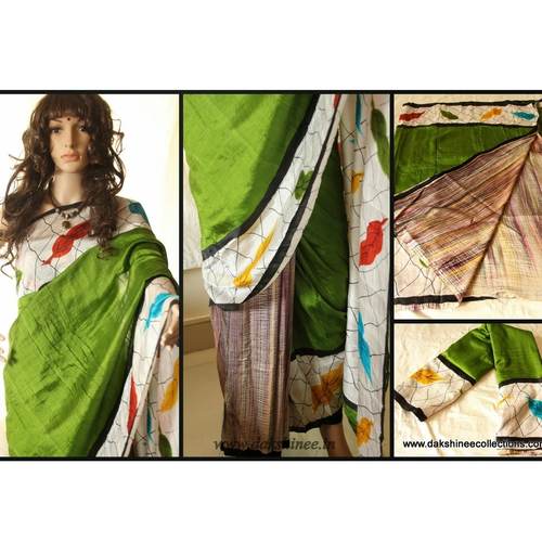 DKC1SKA2-P-MUG041 - Hand painted Half and Half Pure Silk saree