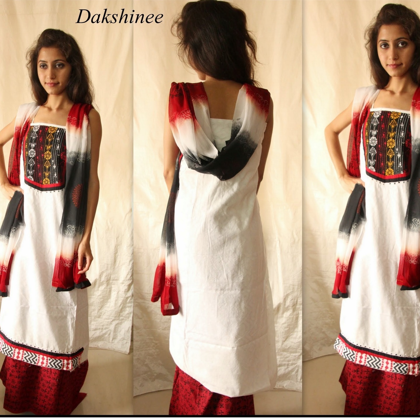 Hand embroidered block printed salwar suit