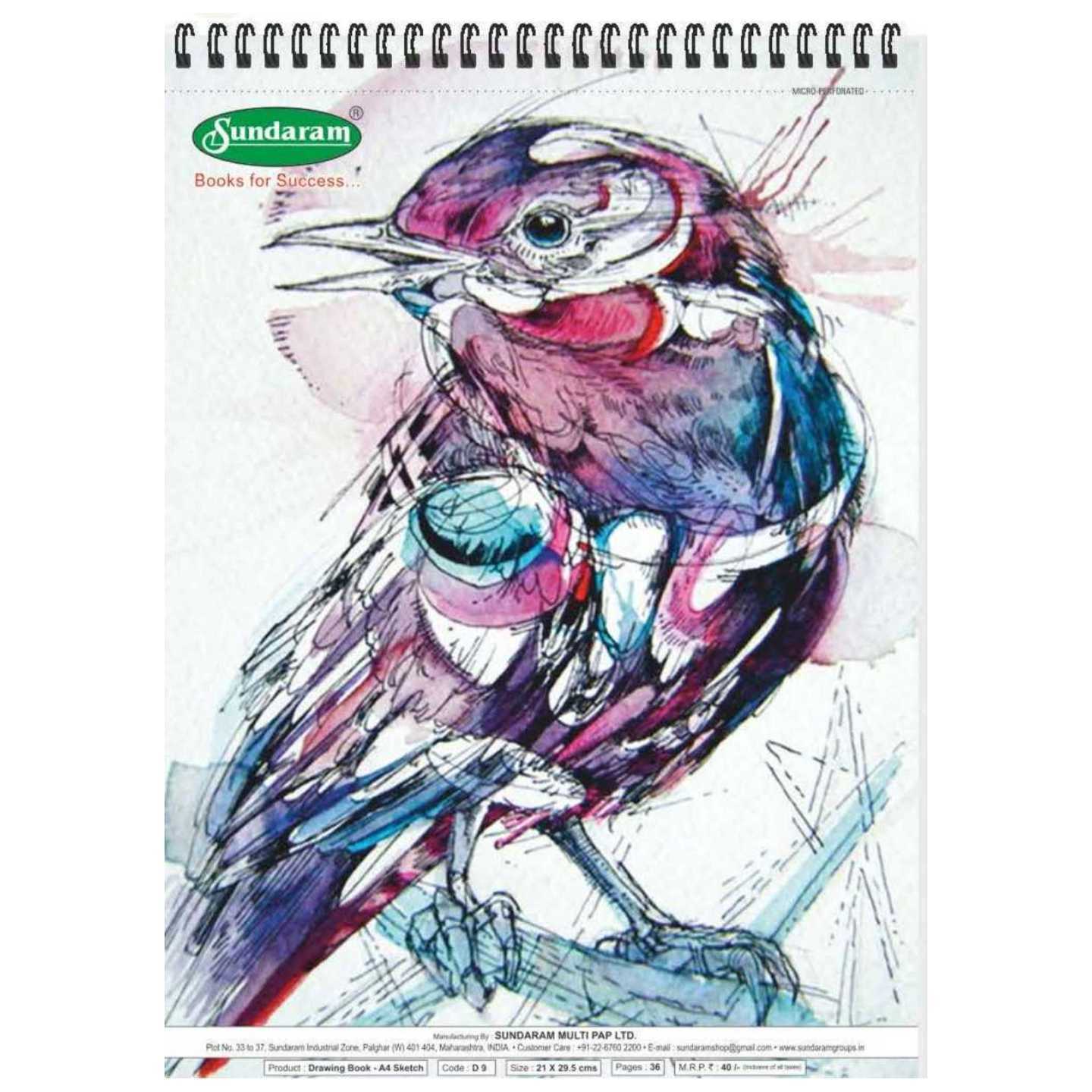 SUNDARAM - D-9 A4 Sketch Drawing Book Spiral Pack of 12