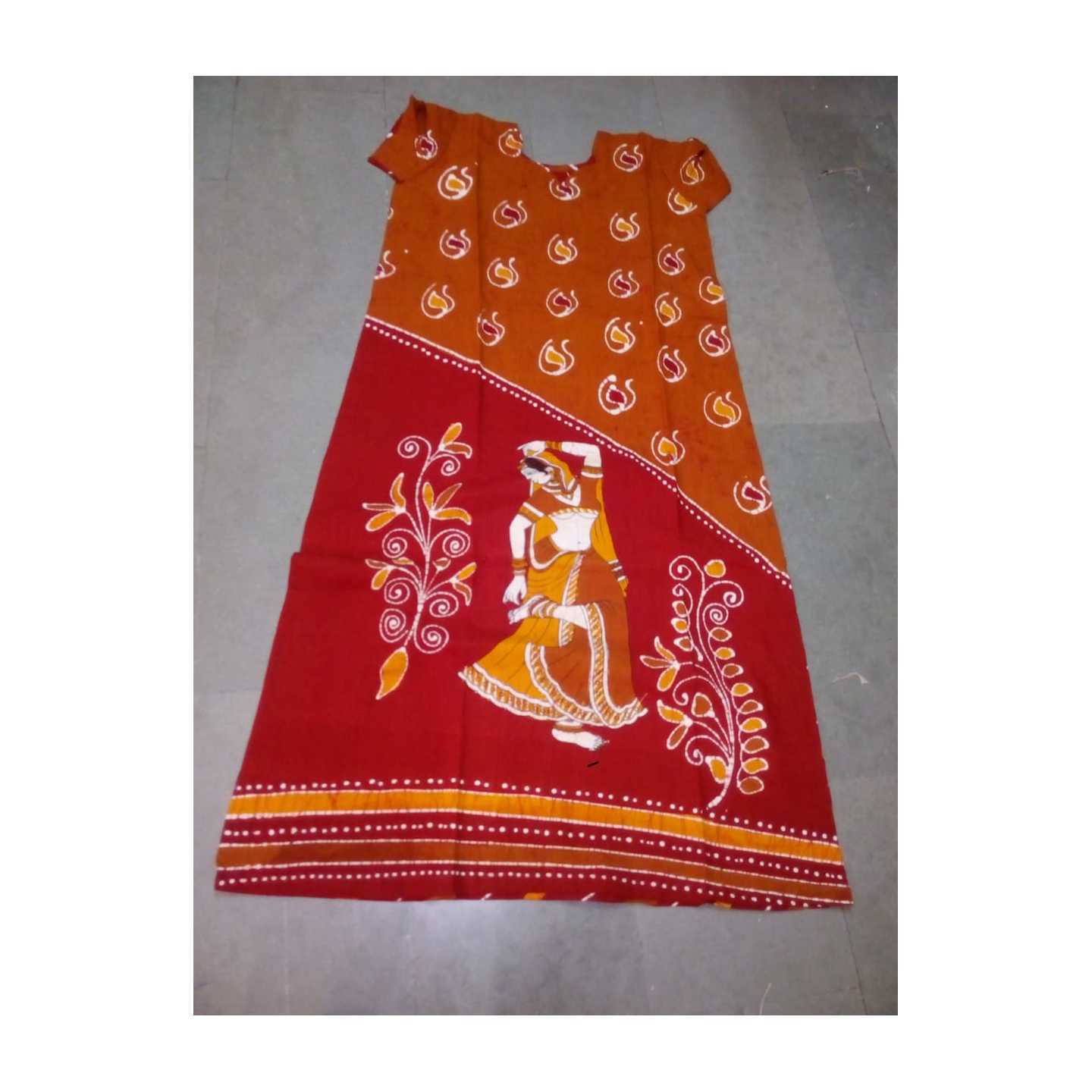 Soha's 100% Pure Cotton Batik Figure Print Night Gowns for Women - (Multicolour, Free Size)