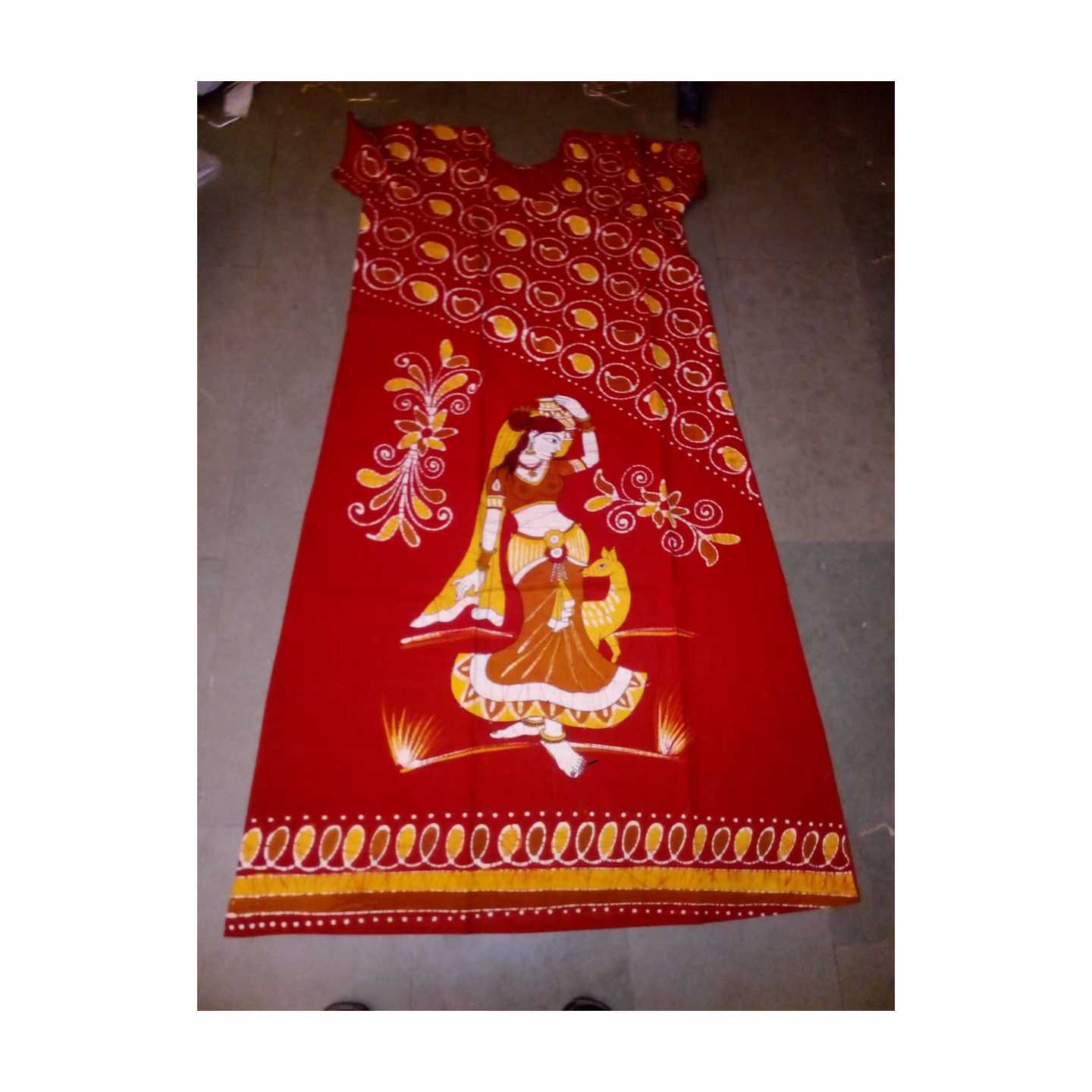 100 Pure Cotton Batik Figure Print Night Gowns for Women - Multicolour, Free Size