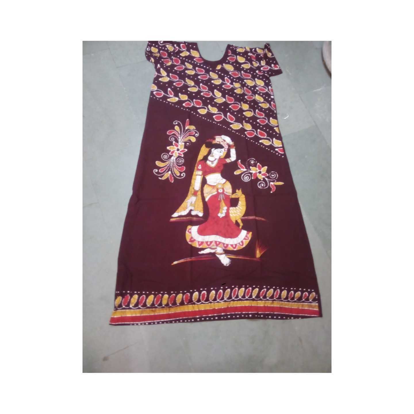 Soha's 100% Pure Cotton Batik Figure Print Night Gowns for Women - (Multicolour, Free Size)