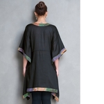 Black Kantha Embroidered Cotton-Silk Kaftan 