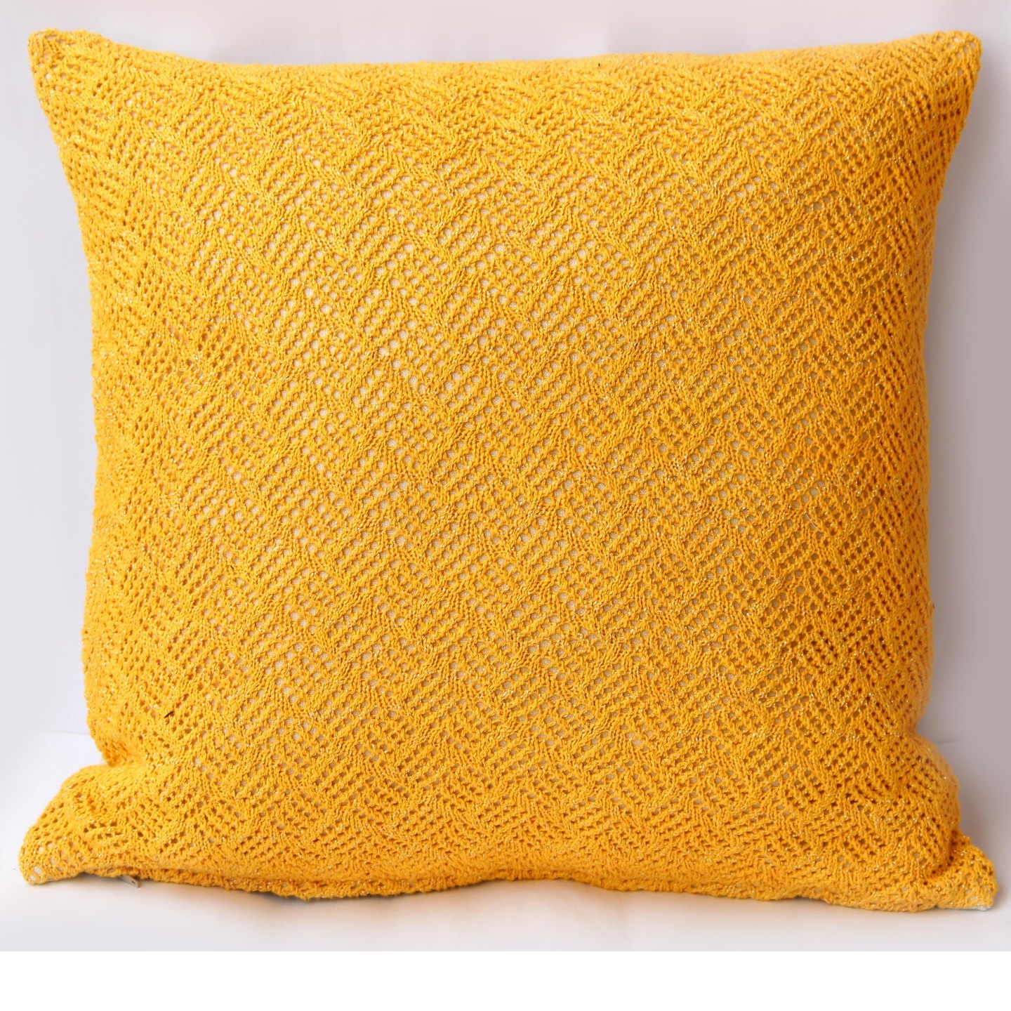 Yellow Cotton Lurex Knitted Cushion cover (Set of 2)