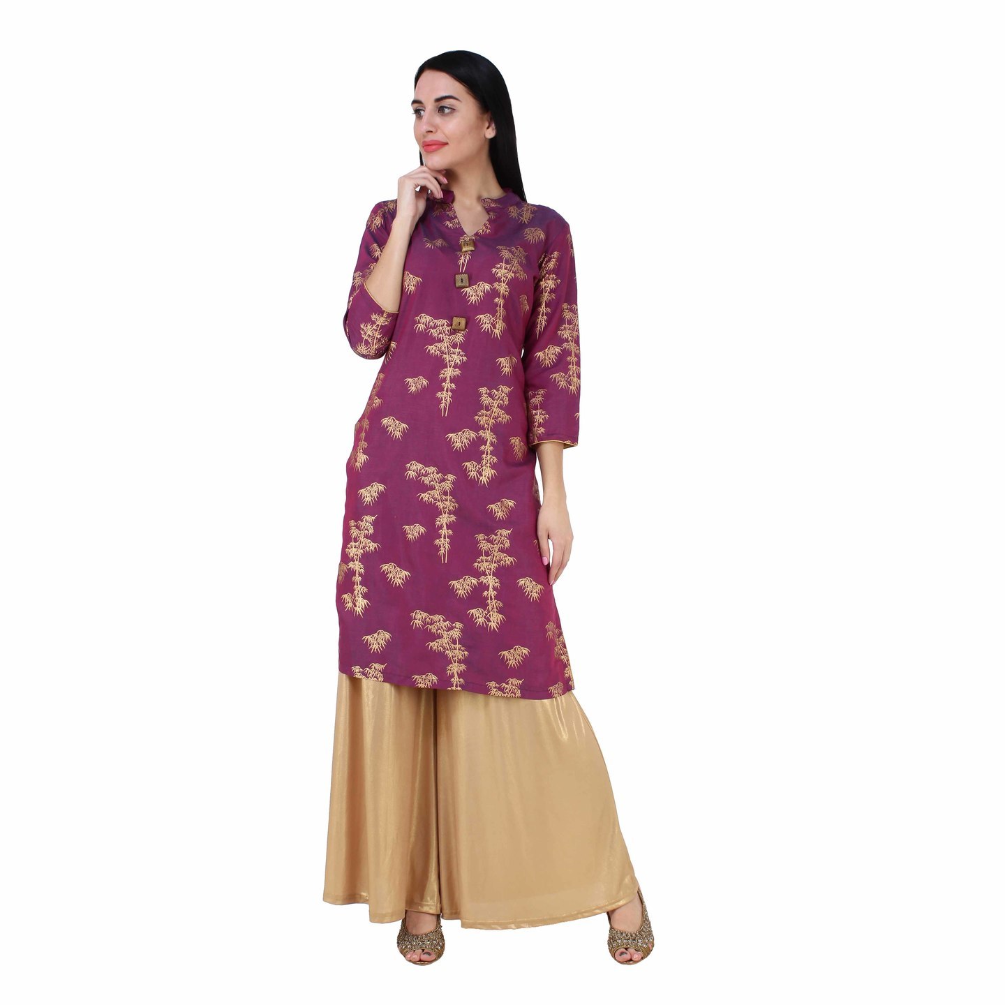 Purple Gold Printed Kurta