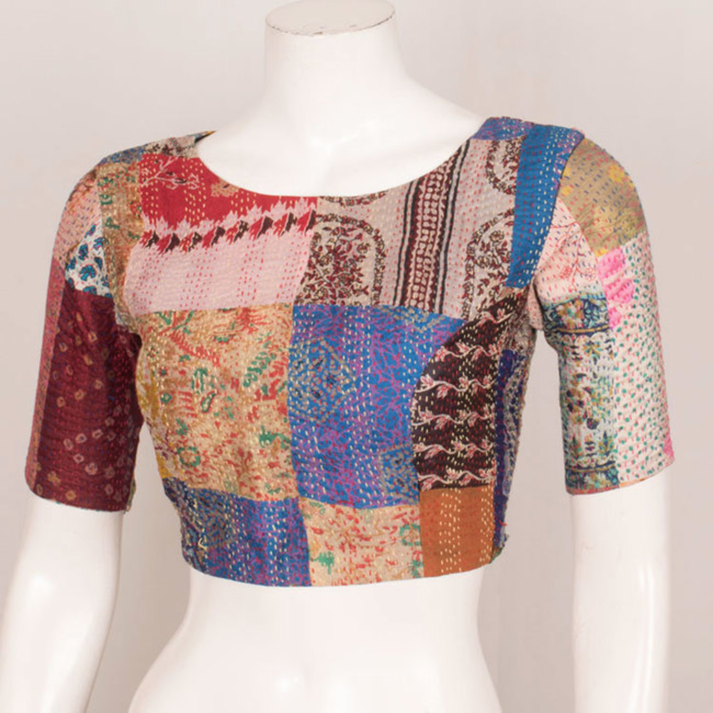Vintage Silk Kantha Embroidered Patch Blouse