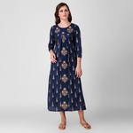 Blue Gold Printed Cotton Dress