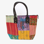Vintage Red-Yellow Multicolored Silk Kantha Tote Bag