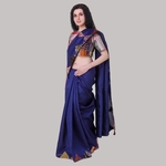 Navy Dupion Silk Kantha Applique Saree