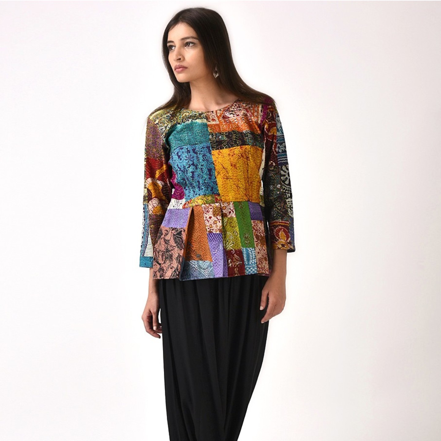 Vintage Silk Kantha Peplum with Harem Pant Set of 2