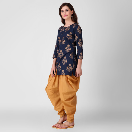 Blue Gold Print Tunic with Dhoti Pant Set of 2