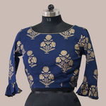 Blue Gold Mughal Print Saree Blouse
