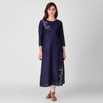 Blue Embroidered Cotton Kurta
