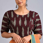 Maroon-Ivory Printed Cotton Blouse
